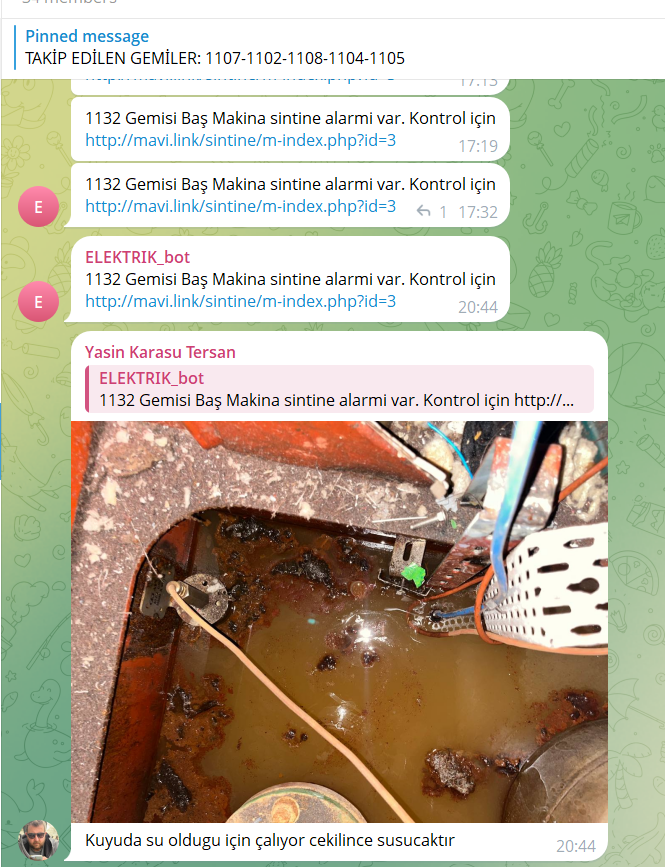 Gemi sintine alarm telefon bildirimi