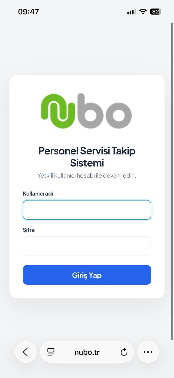 NUBO giriş ekranı